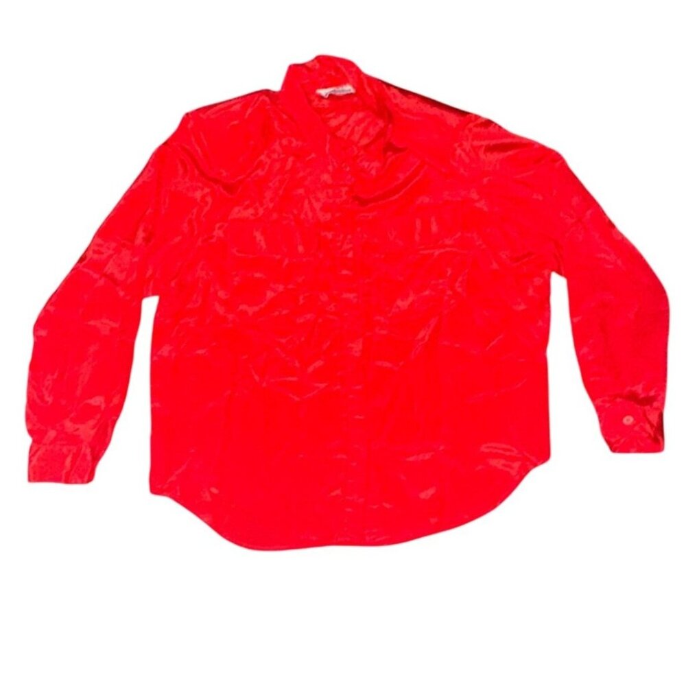 Karen Scott Red Button-Up Long Sleeve Shirt Womens Size 18 Shiny Polyester Vinta
